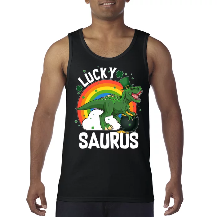 St Patrick's Day Lucky Saurus T-Rex With Pot Of Gold Tank Top