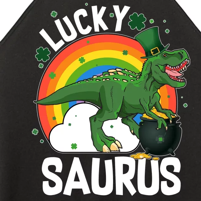 St Patrick's Day Lucky Saurus T-Rex With Pot Of Gold Women’s Perfect Tri Rocker Tank