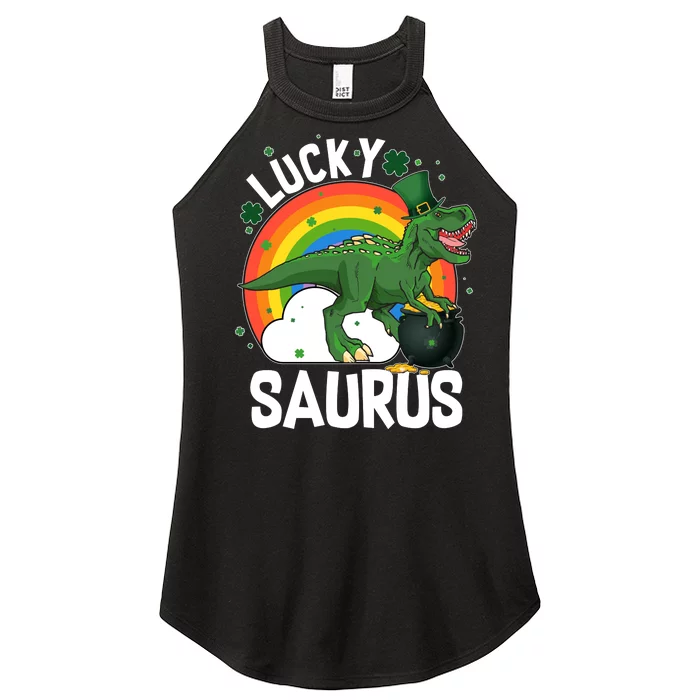 St Patrick's Day Lucky Saurus T-Rex With Pot Of Gold Women’s Perfect Tri Rocker Tank