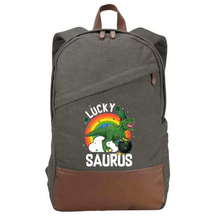 St Patrick's Day Lucky Saurus T-Rex With Pot Of Gold Cotton Canvas Backpack