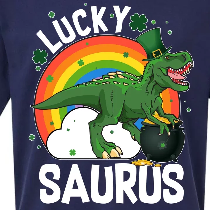 St Patrick's Day Lucky Saurus T-Rex With Pot Of Gold Sueded Cloud Jersey T-Shirt