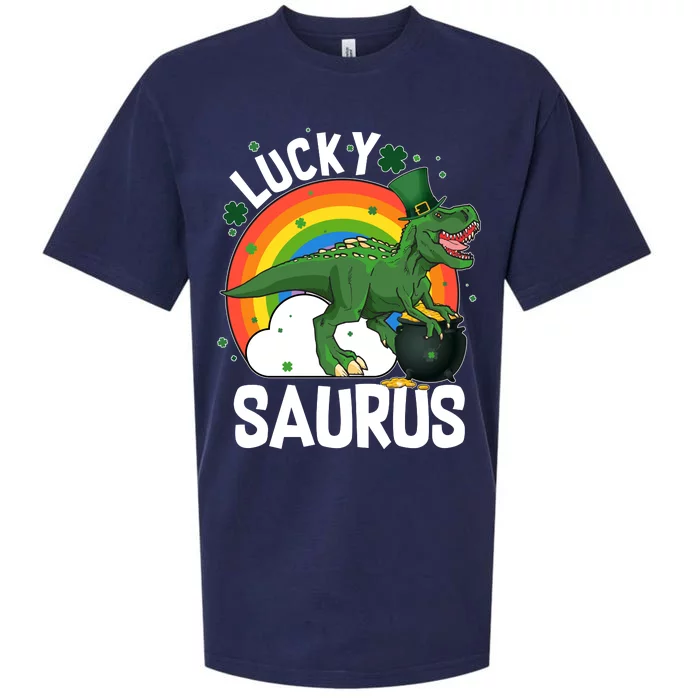 St Patrick's Day Lucky Saurus T-Rex With Pot Of Gold Sueded Cloud Jersey T-Shirt