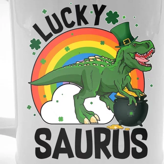 St Patrick's Day Lucky Saurus T-Rex With Pot Of Gold Front & Back Beer Stein