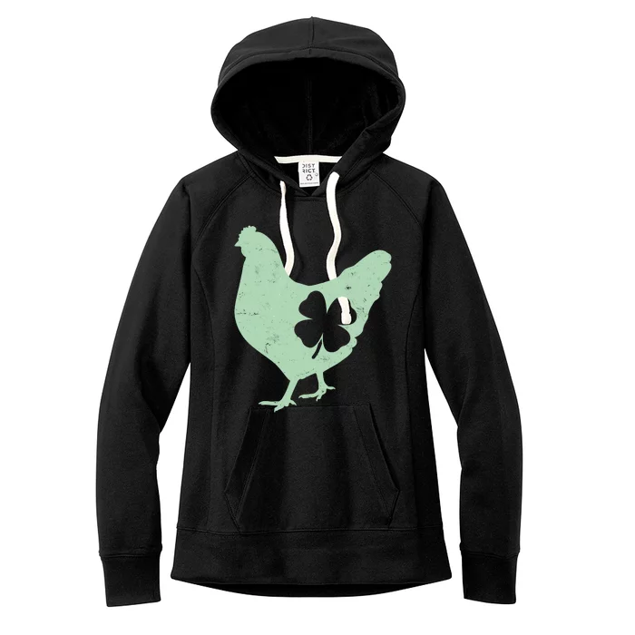 St Patrick's Day Lucky Shamrock Clover Chicken Women's Fleece Hoodie