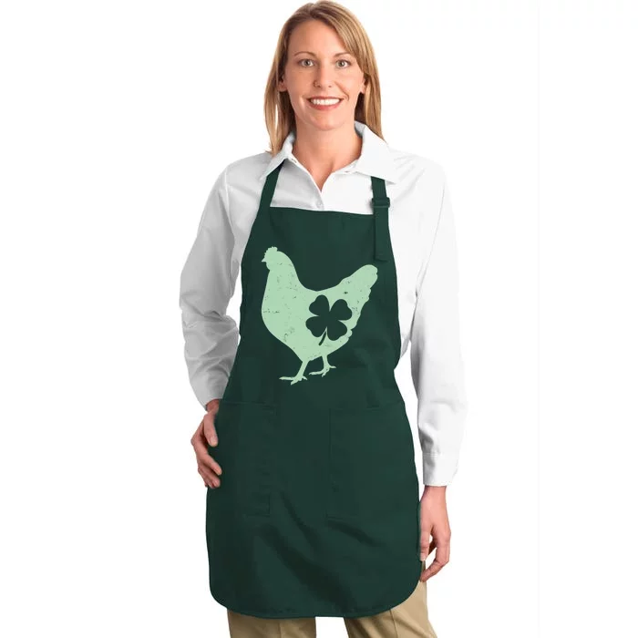 St Patrick's Day Lucky Shamrock Clover Chicken Full-Length Apron With Pocket