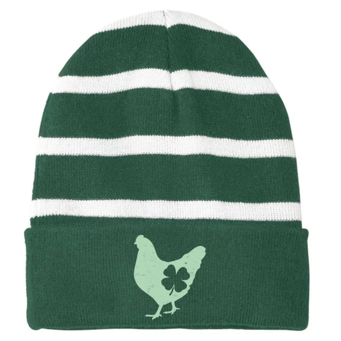 St Patrick's Day Lucky Shamrock Clover Chicken Striped Beanie with Solid Band