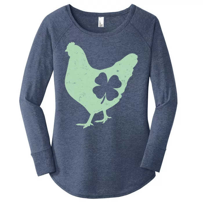 St Patrick's Day Lucky Shamrock Clover Chicken Women's Perfect Tri Tunic Long Sleeve Shirt