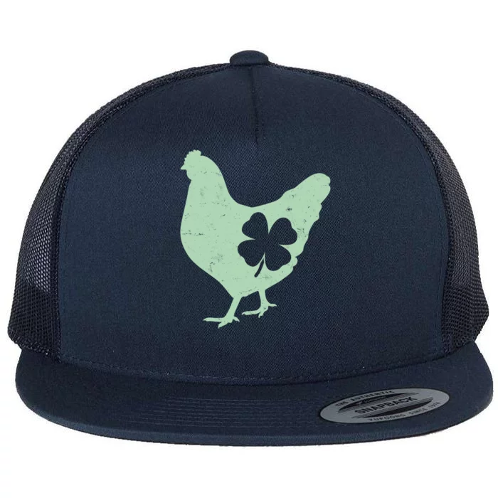 St Patrick's Day Lucky Shamrock Clover Chicken Flat Bill Trucker Hat