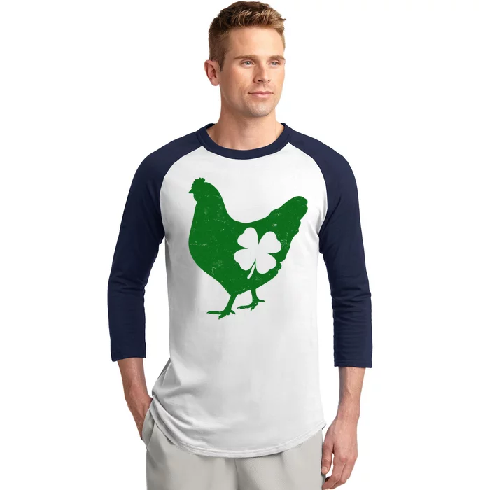 St Patrick's Day Lucky Shamrock Clover Chicken Baseball Sleeve Shirt