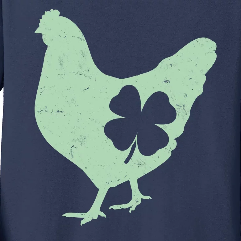 St Patrick's Day Lucky Shamrock Clover Chicken Kids Long Sleeve Shirt