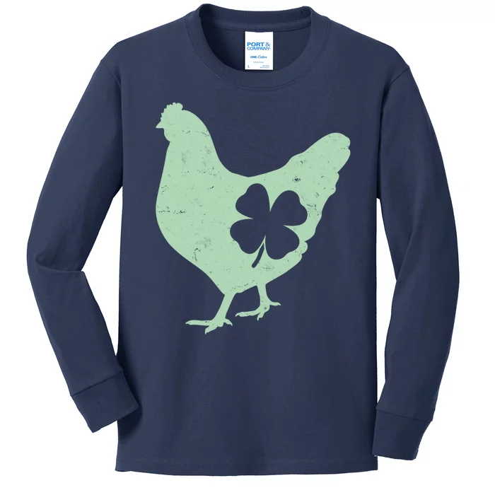 St Patrick's Day Lucky Shamrock Clover Chicken Kids Long Sleeve Shirt