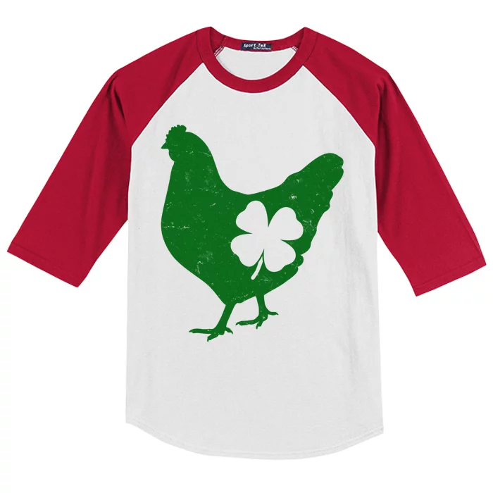 St Patrick's Day Lucky Shamrock Clover Chicken Kids Colorblock Raglan Jersey