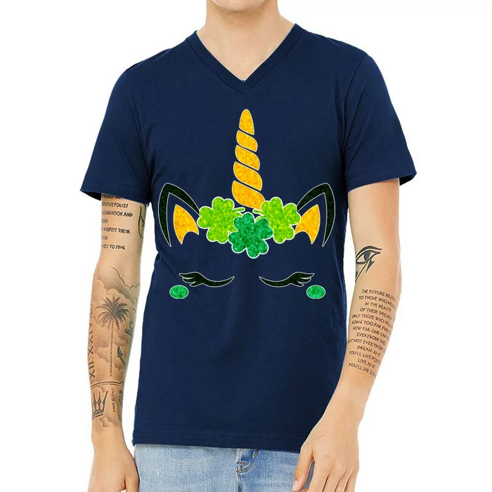 St Patrick's Day Lucky Unicorn V-Neck T-Shirt