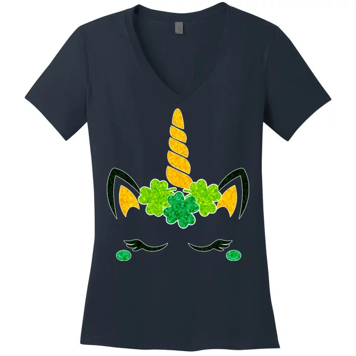 St Patrick's Day Lucky Unicorn Women's V-Neck T-Shirt