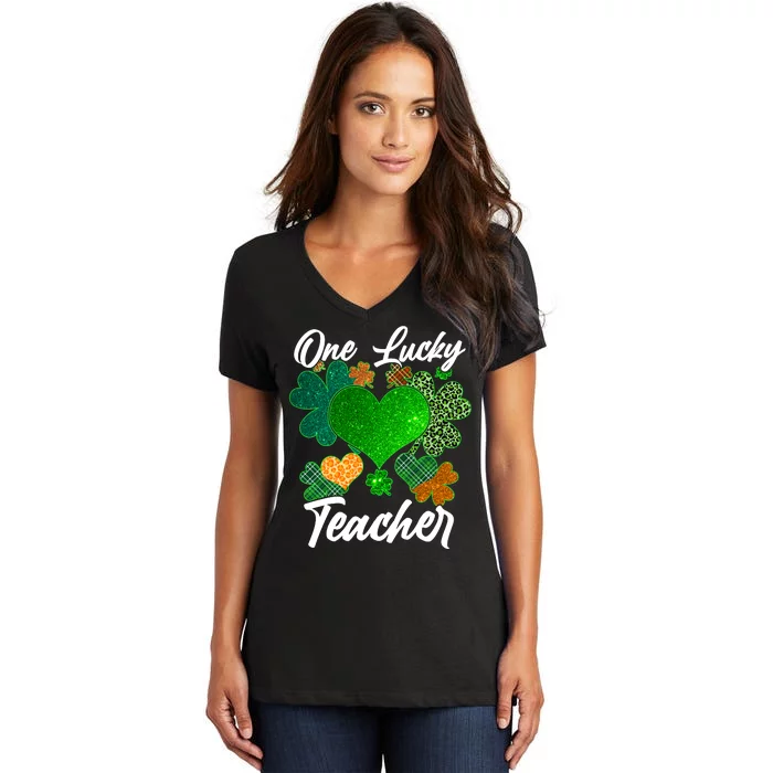 St Patrick's Day One Lucky Teacher Women's V-Neck T-Shirt