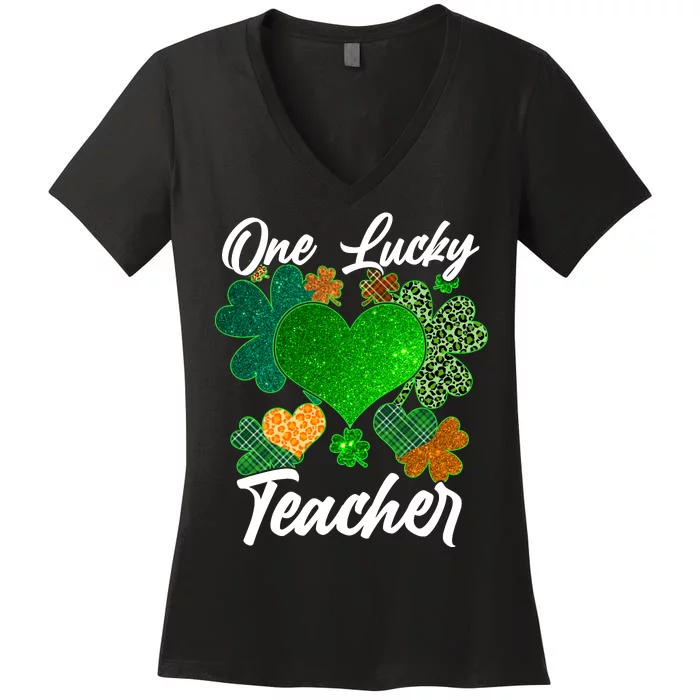 St Patrick's Day One Lucky Teacher Women's V-Neck T-Shirt