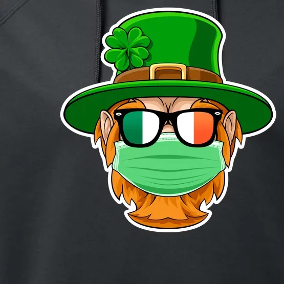 St Patrick's Day Quarantine Leprechaun With Mask Performance Fleece Hoodie