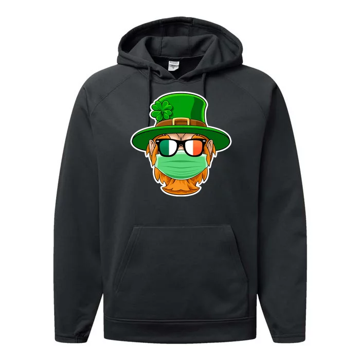 St Patrick's Day Quarantine Leprechaun With Mask Performance Fleece Hoodie