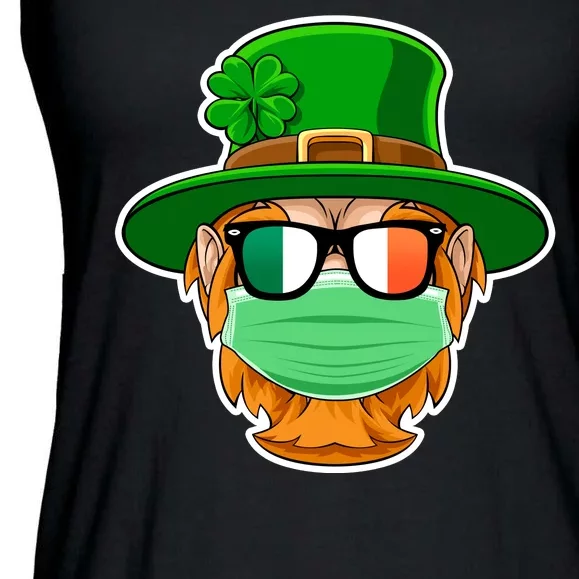 St Patrick's Day Quarantine Leprechaun With Mask Ladies Essential Flowy Tank