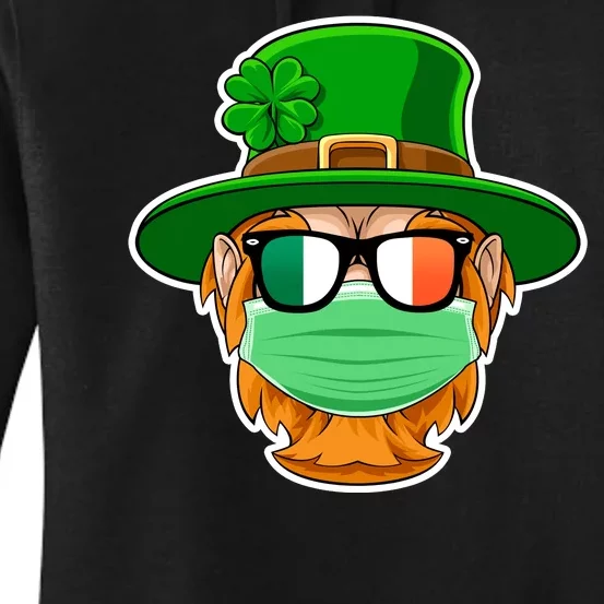 St Patrick's Day Quarantine Leprechaun With Mask Women's Pullover Hoodie