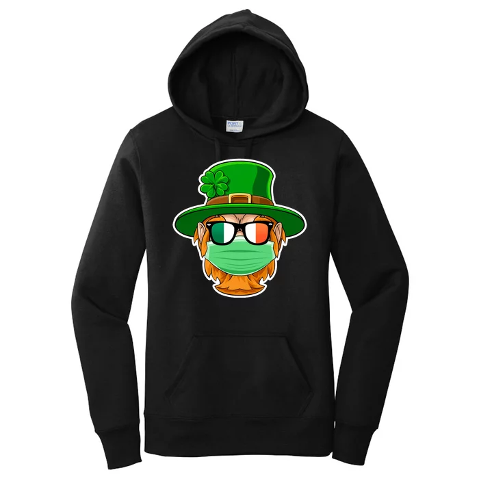 St Patrick's Day Quarantine Leprechaun With Mask Women's Pullover Hoodie