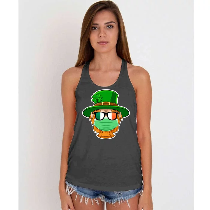 St Patrick's Day Quarantine Leprechaun With Mask Women's Knotted Racerback Tank