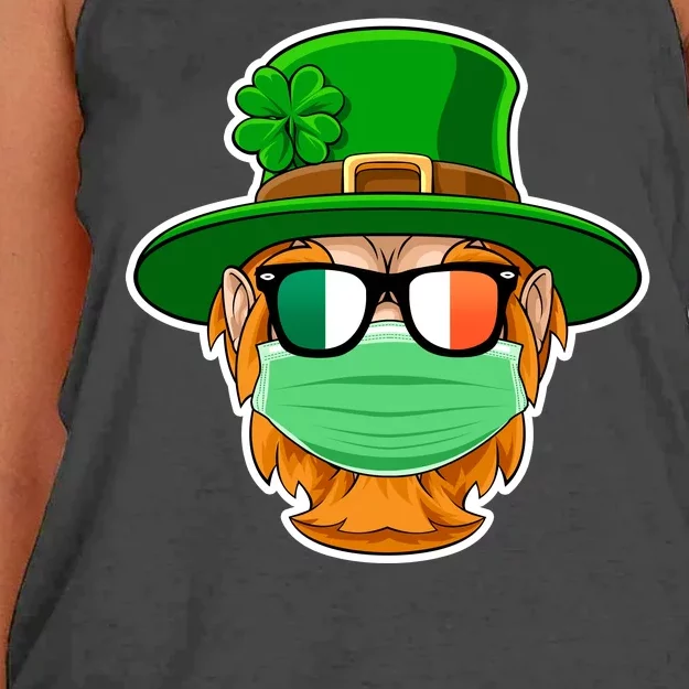 St Patrick's Day Quarantine Leprechaun With Mask Women's Knotted Racerback Tank