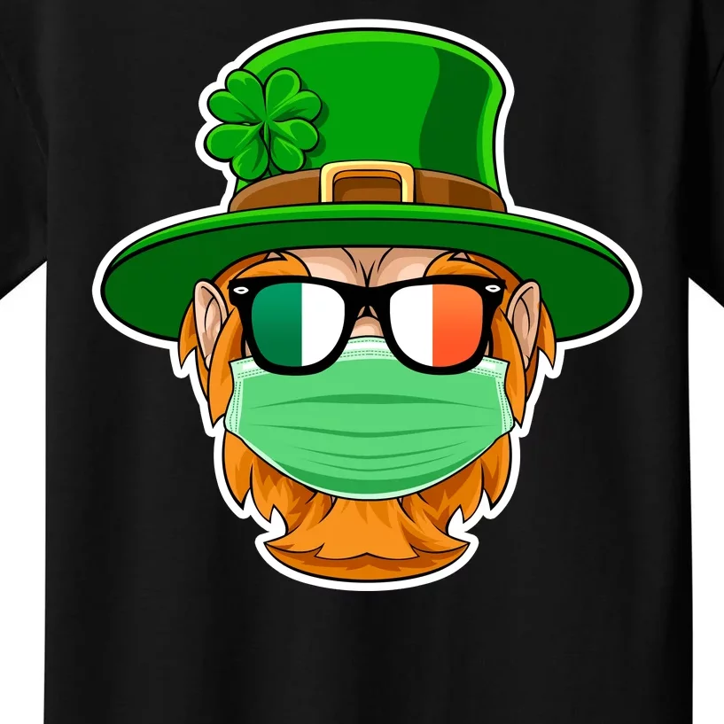 St Patrick's Day Quarantine Leprechaun With Mask Kids T-Shirt