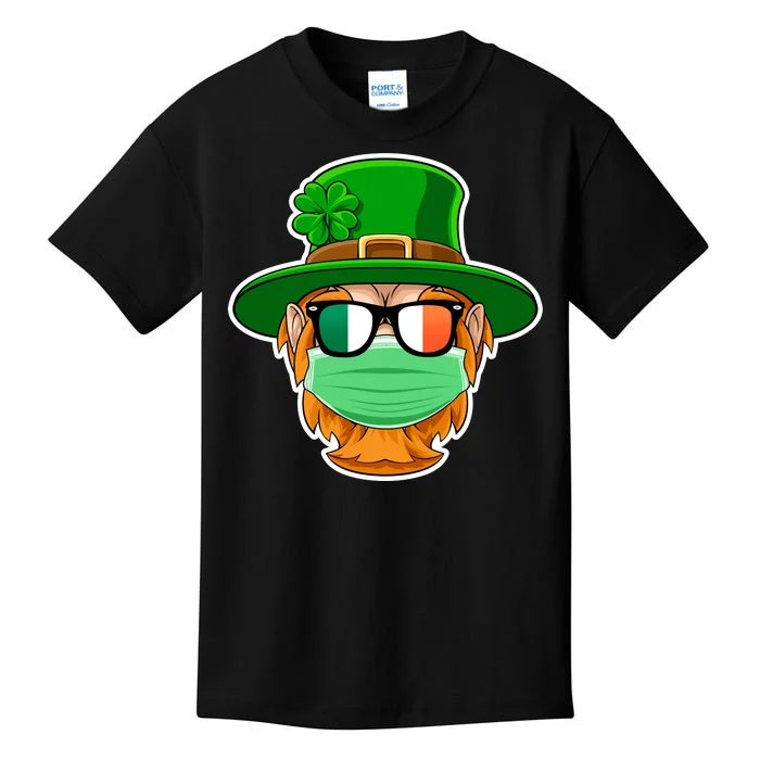 St Patrick's Day Quarantine Leprechaun With Mask Kids T-Shirt