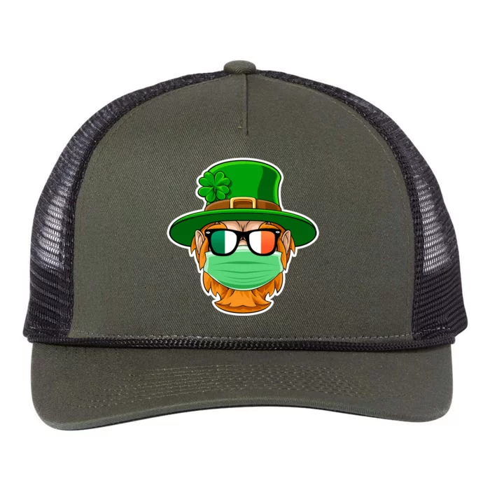 St Patrick's Day Quarantine Leprechaun With Mask Retro Rope Trucker Hat Cap