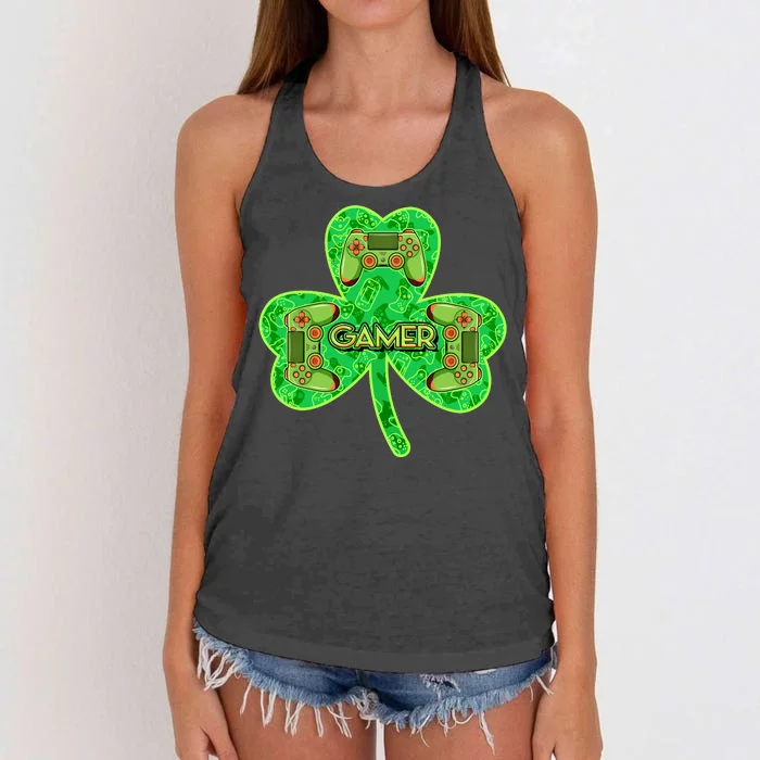 St Patrick's Day Shamrock Gamer Women's Knotted Racerback Tank