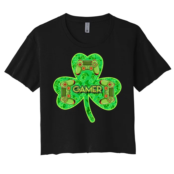 St Patrick's Day Shamrock Gamer Women's Crop Top Tee