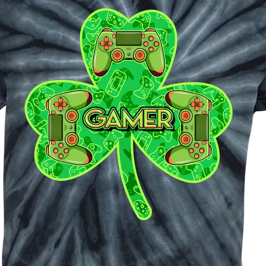 St Patrick's Day Shamrock Gamer Kids Tie-Dye T-Shirt