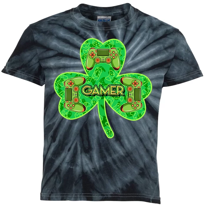 St Patrick's Day Shamrock Gamer Kids Tie-Dye T-Shirt