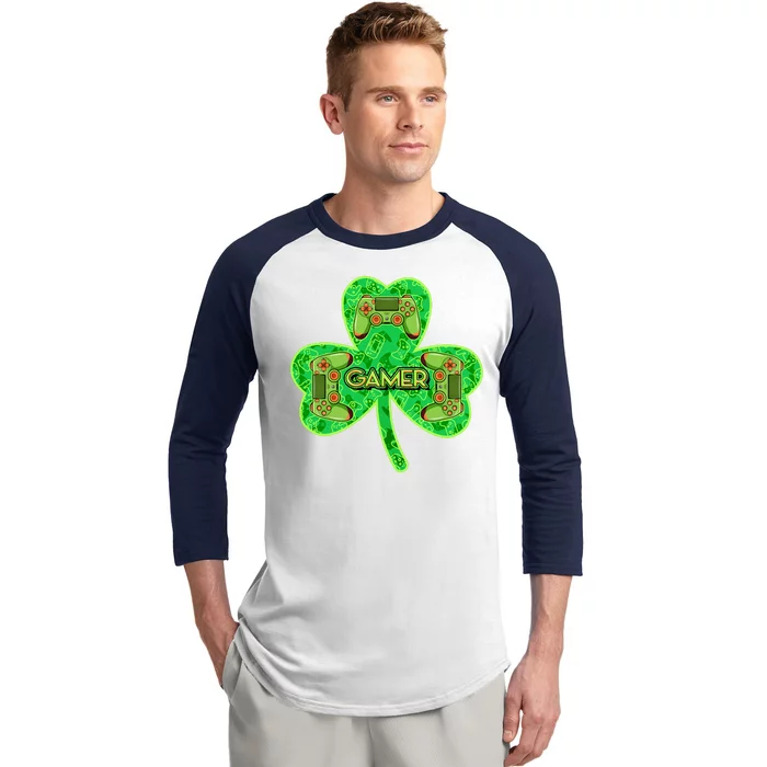 St Patrick's Day Shamrock Gamer Baseball Sleeve Shirt