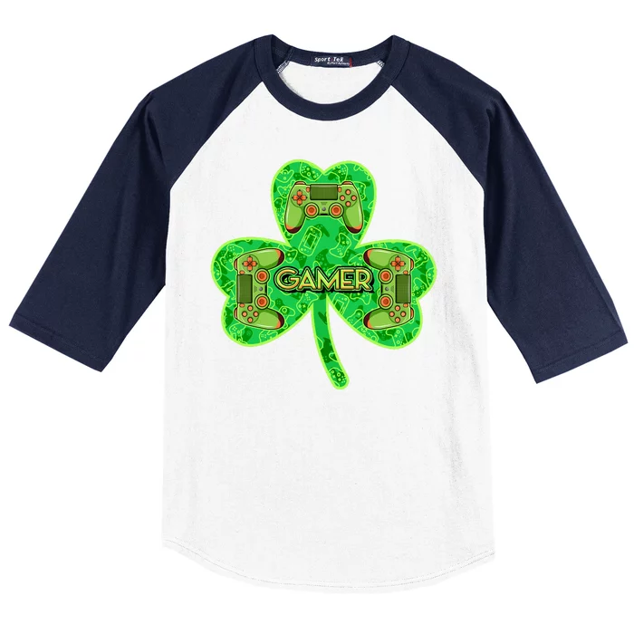 St Patrick's Day Shamrock Gamer Baseball Sleeve Shirt