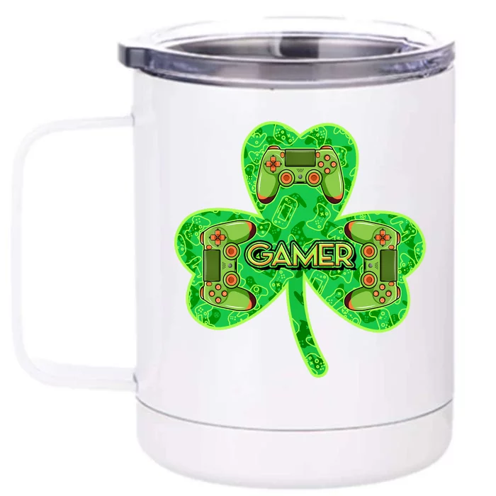 St Patrick's Day Shamrock Gamer Front & Back 12oz Stainless Steel Tumbler Cup