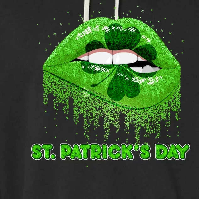 St Patrick's Day Shamrock Irish Lips Garment-Dyed Fleece Hoodie