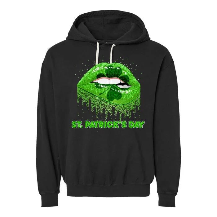 St Patrick's Day Shamrock Irish Lips Garment-Dyed Fleece Hoodie