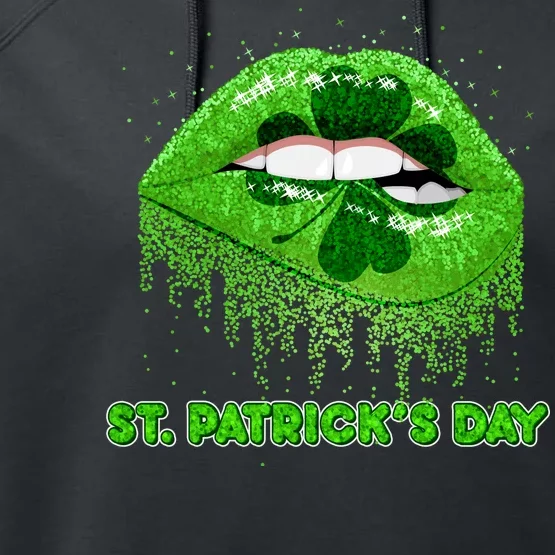 St Patrick's Day Shamrock Irish Lips Performance Fleece Hoodie