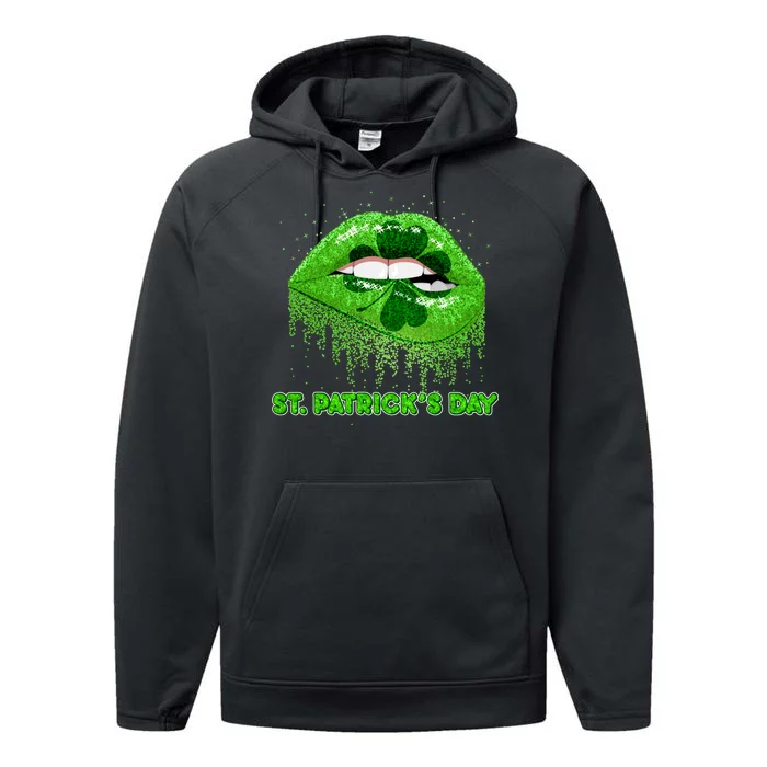 St Patrick's Day Shamrock Irish Lips Performance Fleece Hoodie