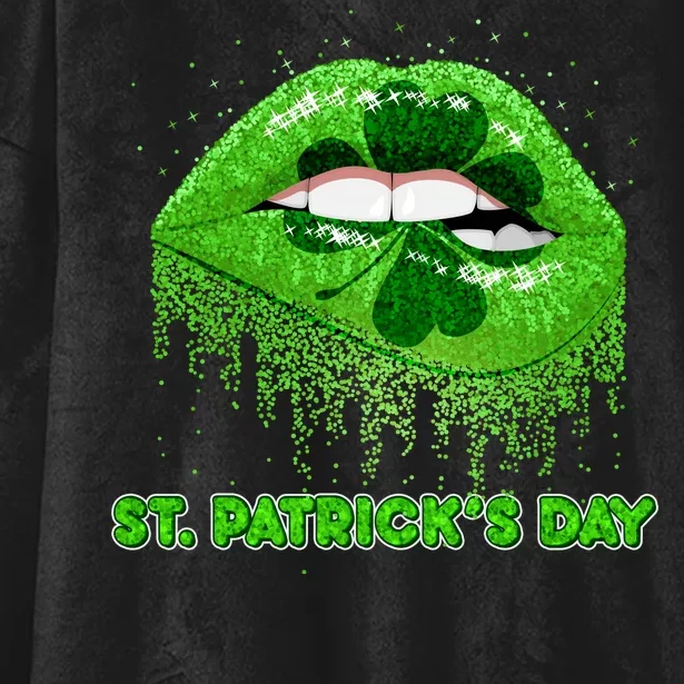 St Patrick's Day Shamrock Irish Lips Hooded Wearable Blanket