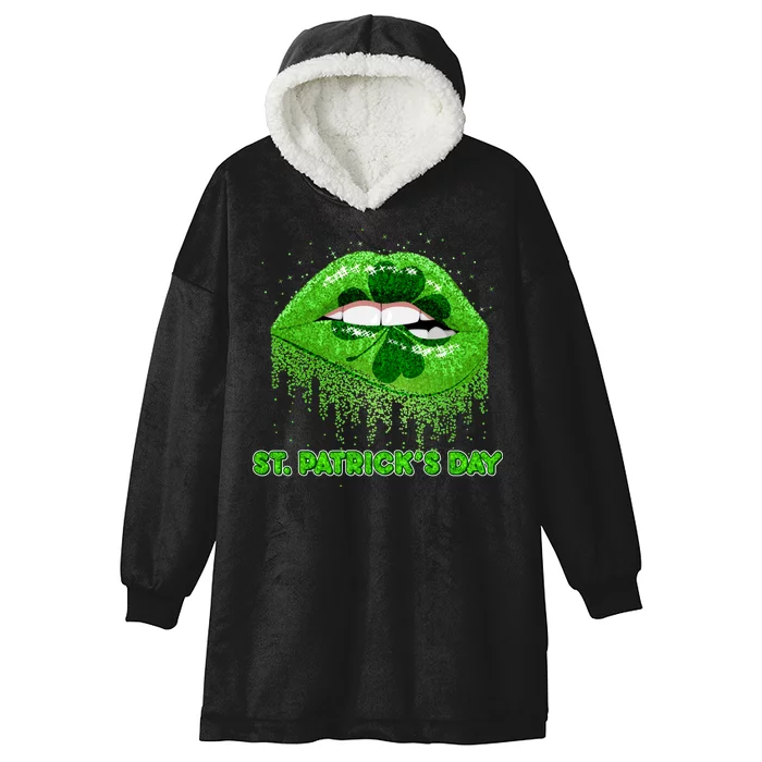 St Patrick's Day Shamrock Irish Lips Hooded Wearable Blanket