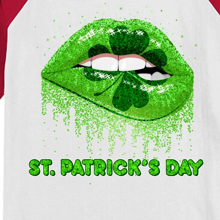 St Patrick's Day Shamrock Irish Lips Kids Colorblock Raglan Jersey