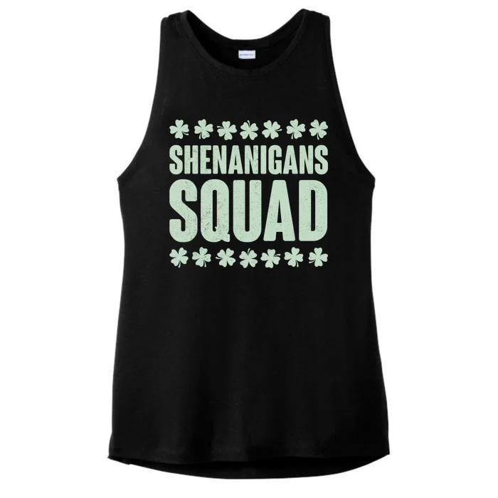 St Patrick's Day Shenanigans Squad Shamrocks Clover Ladies Tri-Blend Wicking Tank