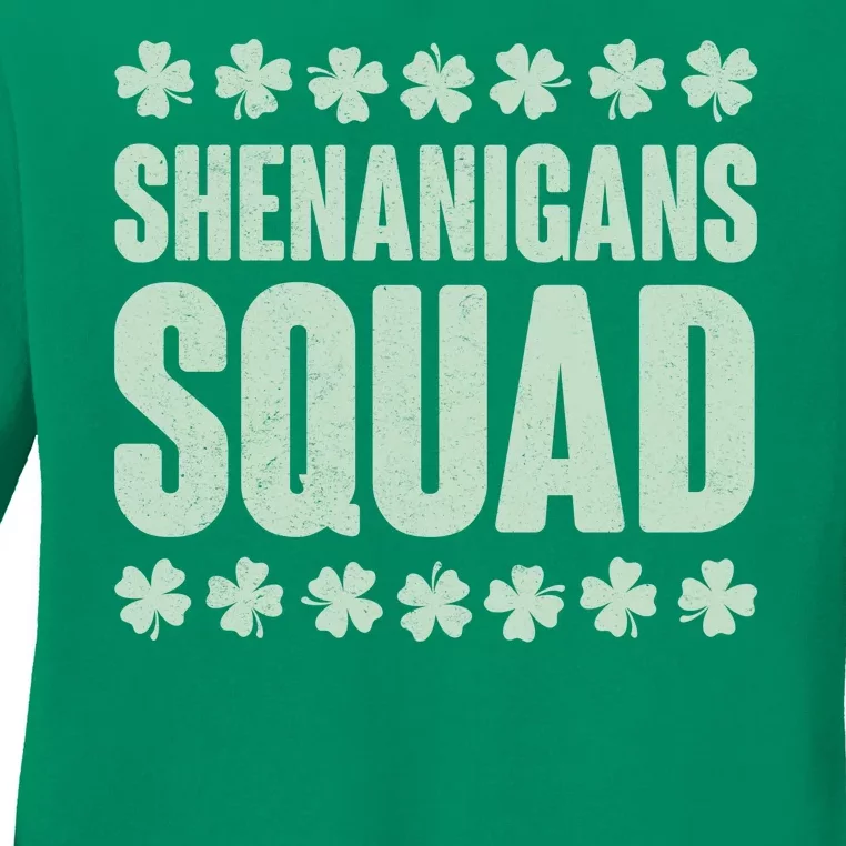 St Patrick's Day Shenanigans Squad Shamrocks Clover Ladies Long Sleeve Shirt