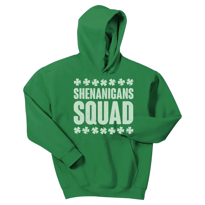 St Patrick's Day Shenanigans Squad Shamrocks Clover Kids Hoodie