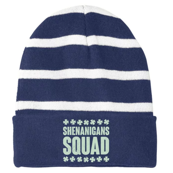 St Patrick's Day Shenanigans Squad Shamrocks Clover Striped Beanie with Solid Band