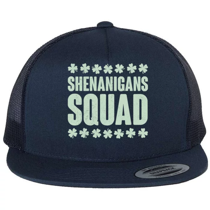 St Patrick's Day Shenanigans Squad Shamrocks Clover Flat Bill Trucker Hat