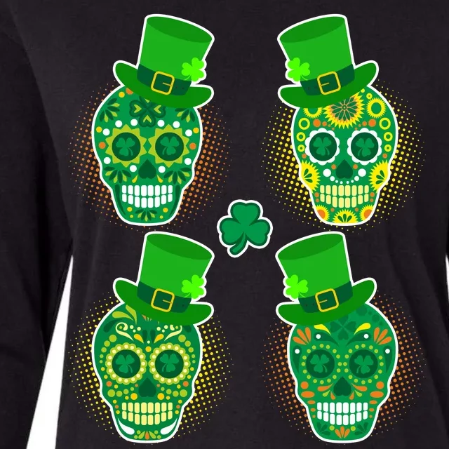 St Patrick's Day Sugar Skulls Womens Cotton Relaxed Long Sleeve T-Shirt